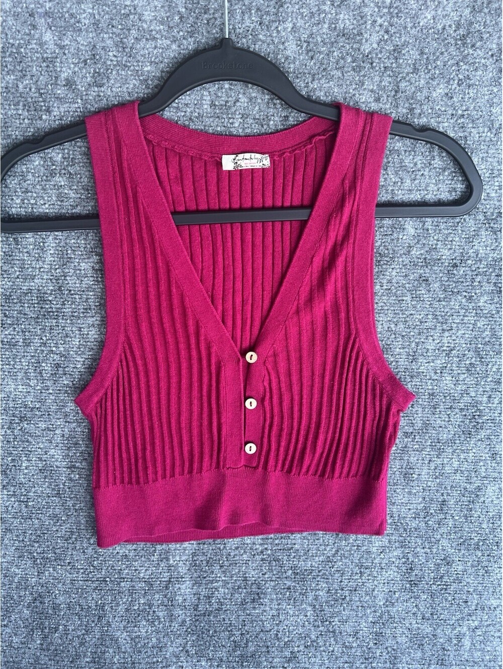 Intimately Free People Saturday Morning Crop Ribbed Cardigan Sleeveless Pink XS